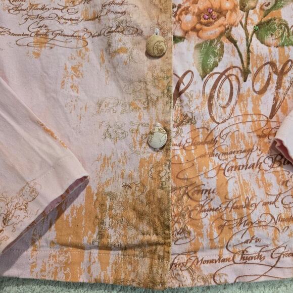 Daniel Benjamin Pink Denim Jacket Floral Print with Sequins Size M Soft Girl - Picture 4 of 12